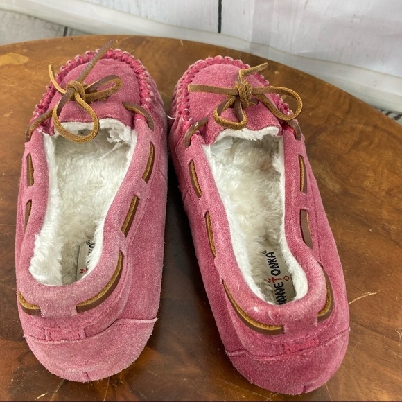 Purple leather lined slippers with rubber soles - Picture 6 of 8